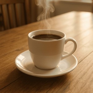 A cup of delicious hot latte on the table